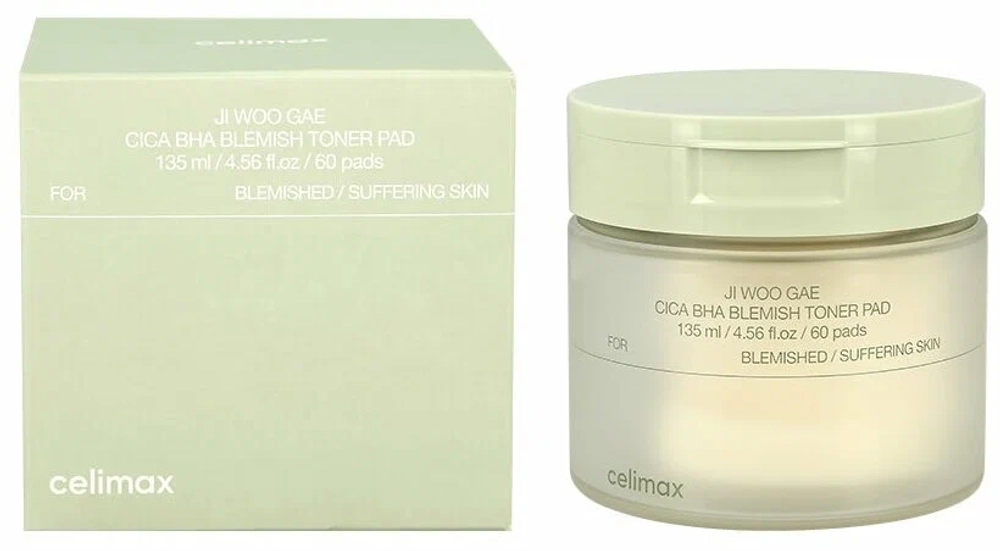 Celimax Ji Woo Gae Cica BHA Blemish Toner Pad 60ea - Пилинг-пэды от воспалений для проблемной кожи