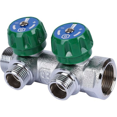 Коллектор регулирующий проходной STOUT SMB 6850 - 3/4" (НР/ВР) на 2 контура 3/4"EK (евроконус)