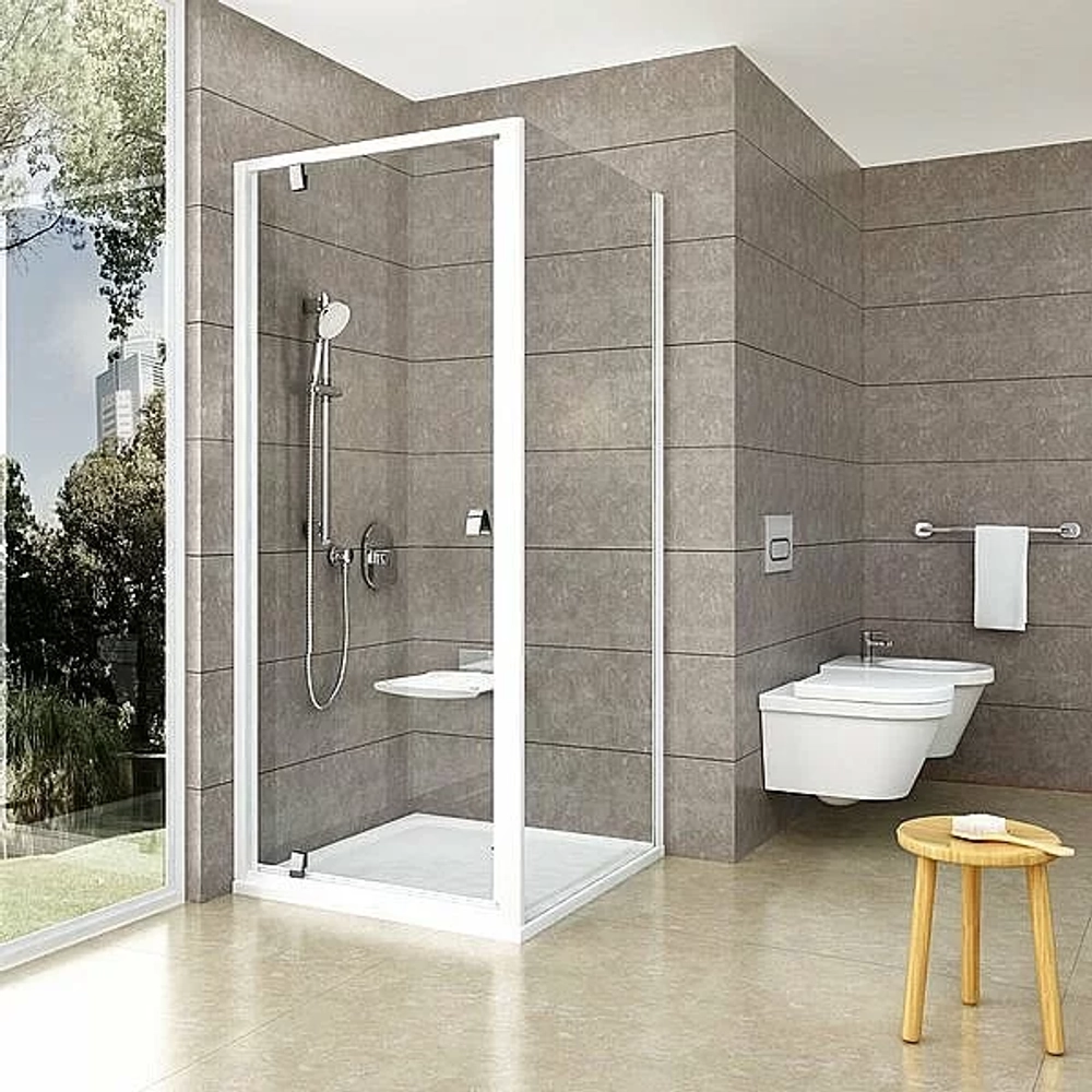 Душевой уголок Ravak Pivot PDOP1+PPS 80х90 профиль белый с ручками хром/стекло прозрачное