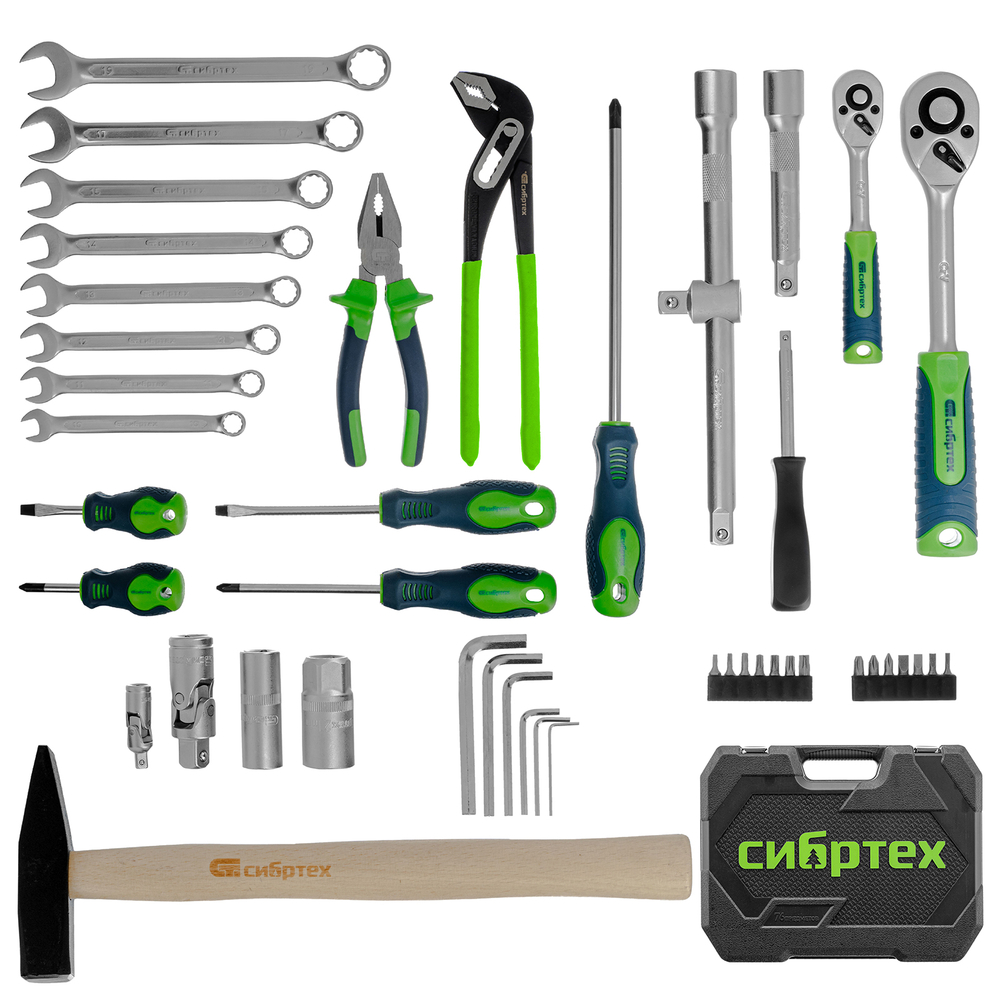 Набор инструментов, 1/2", 1/4", пластиковый кейс 76 предметов Сибртех
