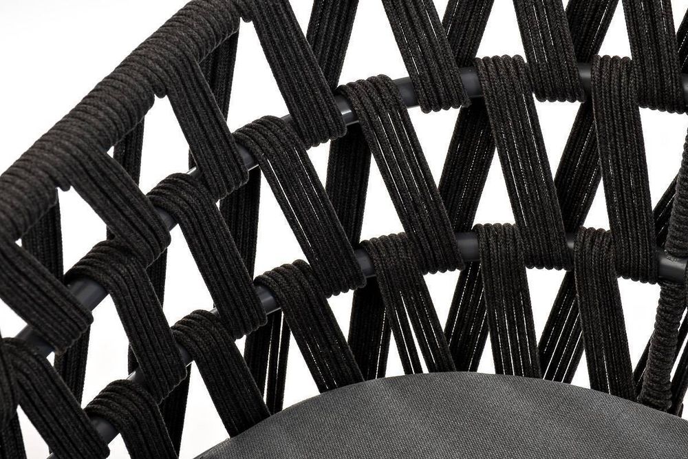 "Диего" стул плетеный из роупа, основание дуб, каркас из стали темно-серый (RAL7024) муар, роуп темно-серый круглый, ткань серая