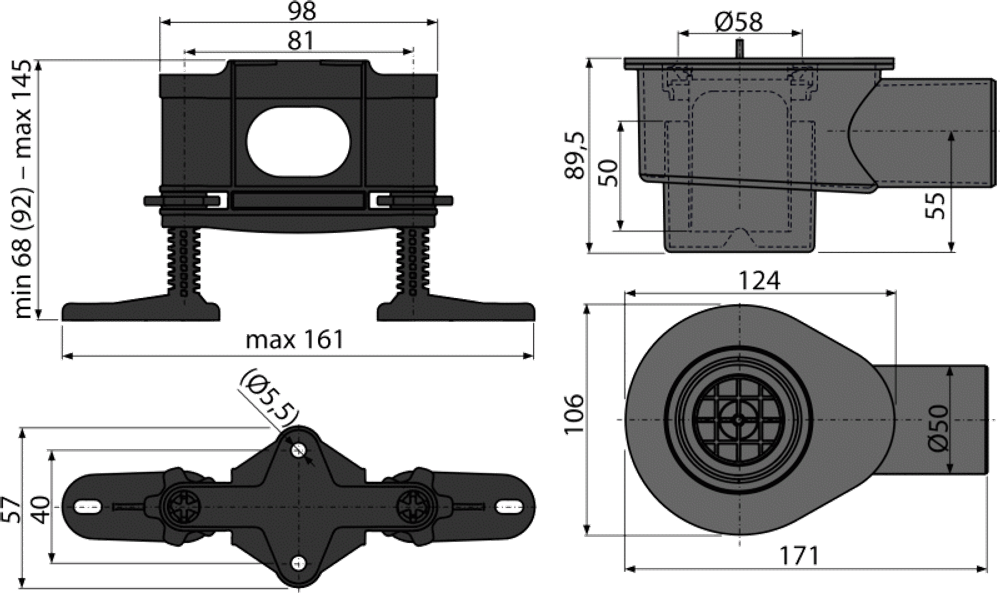 Сифон AlcaPlast APZ-S12 DN50 и комплект регулируемых ног