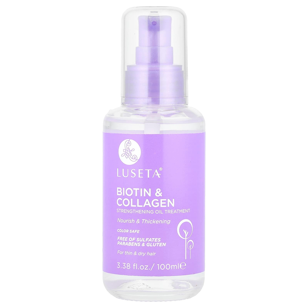 Luseta Beauty, Биотин и коллаген, укрепляющее масляное средство, для тонких и сухих волос, 100 мл (3,38 жидк. Унции)