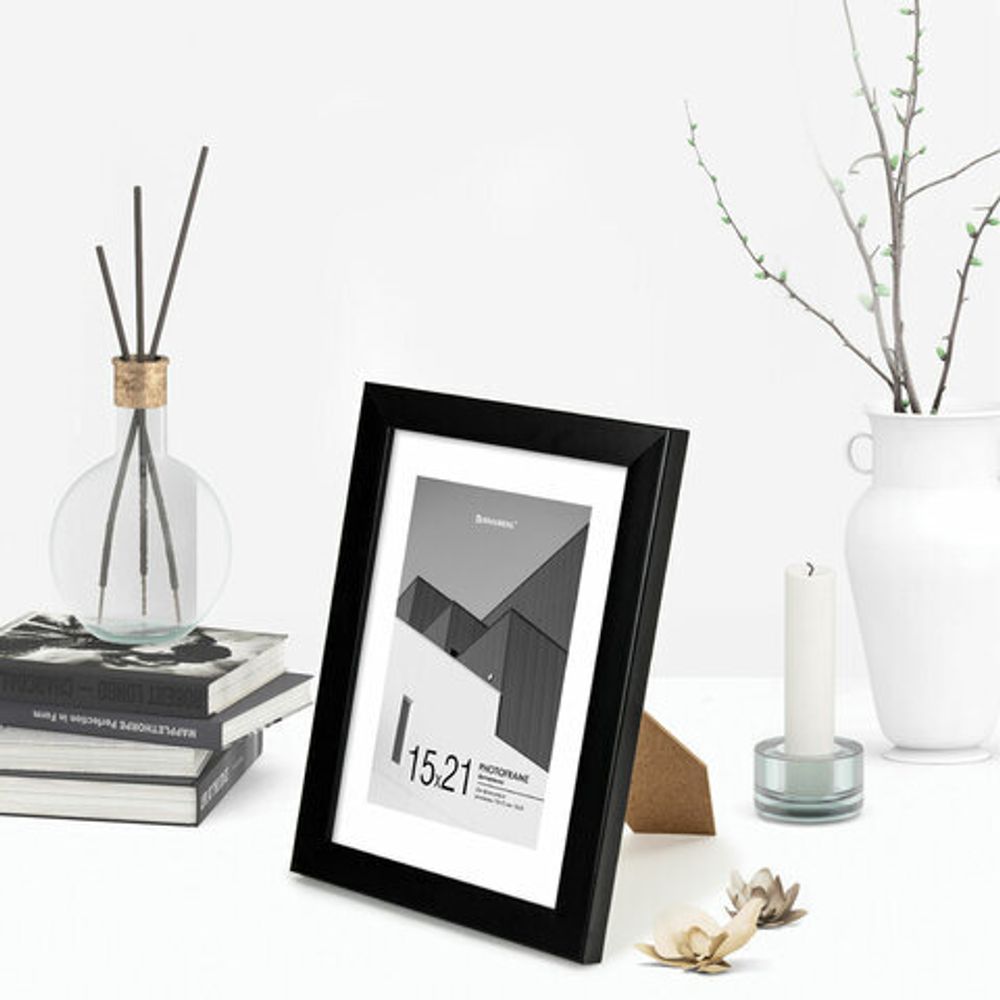 Рамка 15х21 см с паспарту 10х15 см небьющаяся, багет 20 мм, пластик, BRAUBERG "New Age", черная, 391273