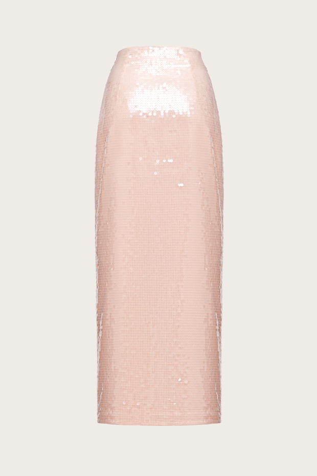 ЮБКА-МАКСИ ИЗ РОЗОВОГО ШИФОНА, РАСШИТАЯ ПАЙЕТКАМИ ВРУЧНУЮ