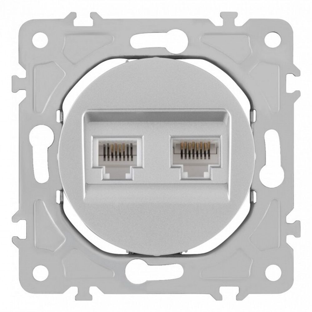 Розетка двойная RJ-11 и Ethernet RJ-45, без рамки Arte Milano am-202 202.44-1.silver