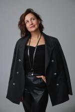 Колье длинные цепи с крупной жемчужиной, оттенок графит