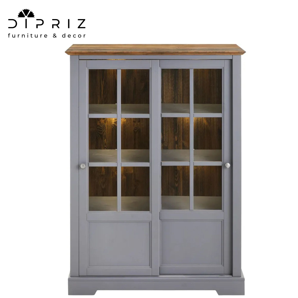 Шкаф витрина, 103х41х139, Лэйквью, буфет в кухню, сервант с 2 раздвижными дверями из массива дерева, MAKOSA