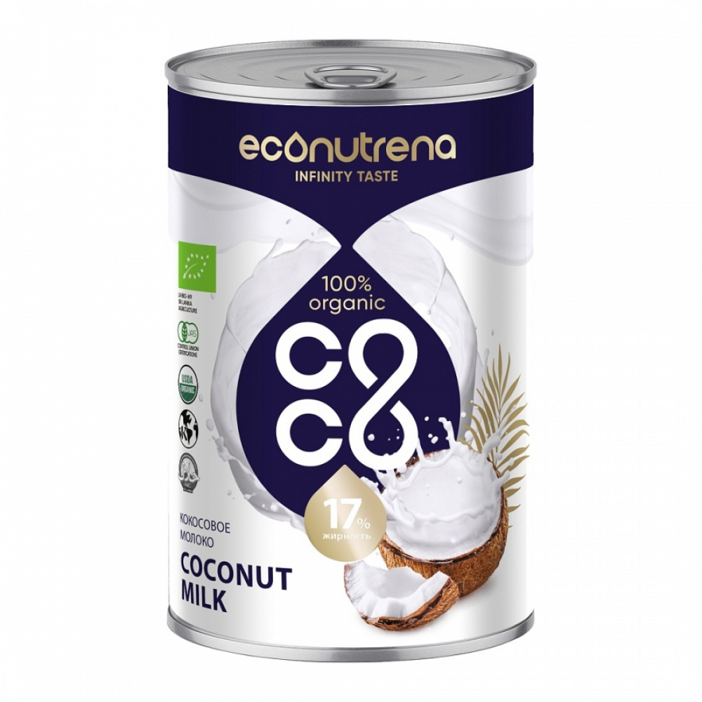 ECONUTRENA Organiс Coconut milk Кокосовое молоко жирность 17% ж/б 400мл