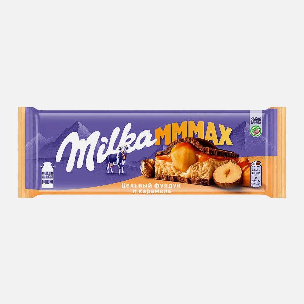 Шоколад Mmmax молочный карамель и обжаренный фундук Milka 270г