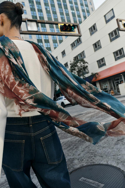 ZARA ШАРФ С ЦВЕТОЧНЫМ ПРИНТОМ, СИНИЙ