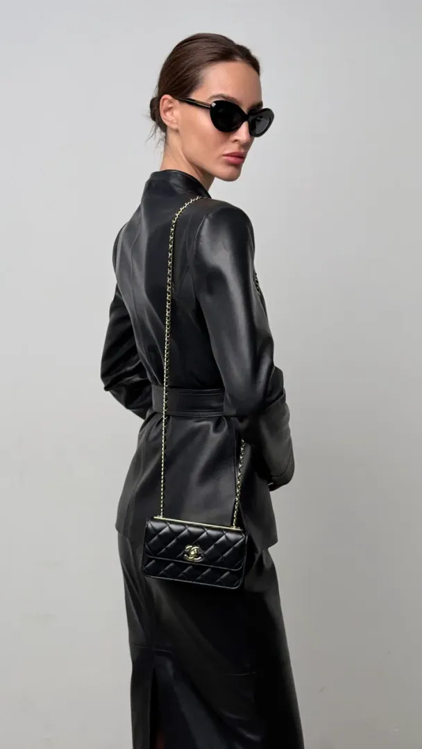 Жакет кожаный кимоно