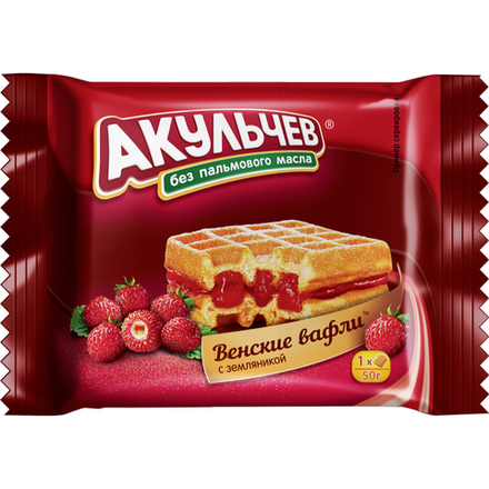 Вафли венские Акульчев с земляникой 50 гр