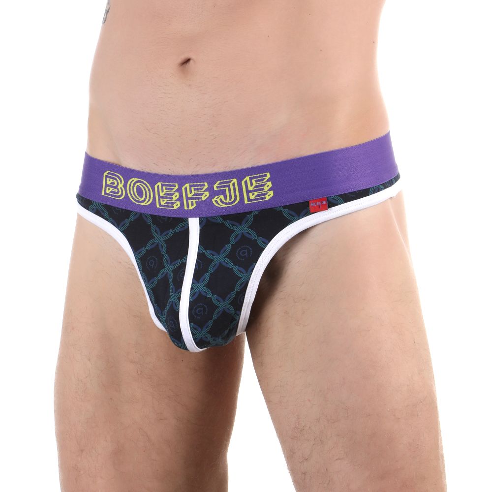 Мужские трусы тонги (синие, темно-синие с узором, красные с узором) набор 3 в1 Boefje BF52175