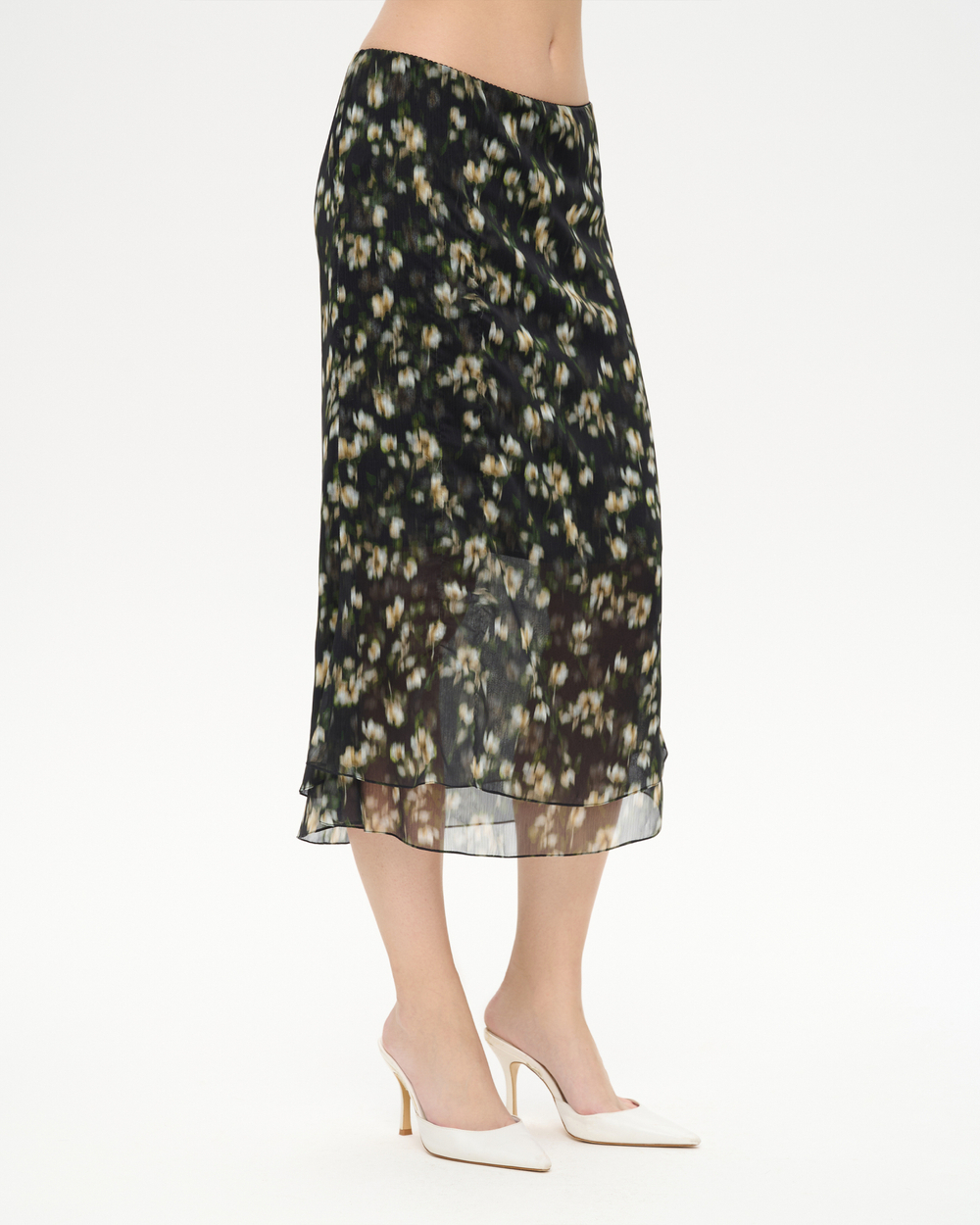 Юбка двухслойная миди из принтованного шифона