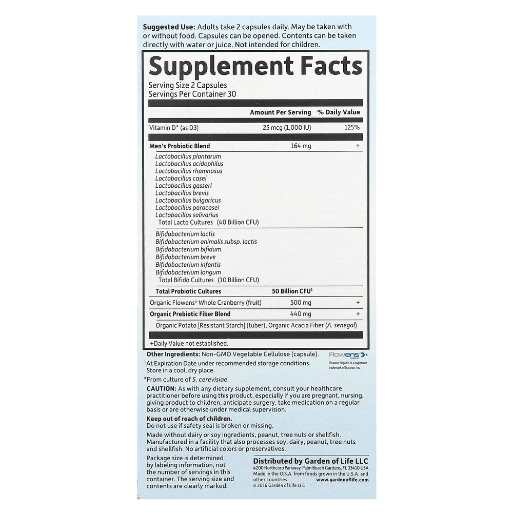 Garden of Life, Dr. Formulated Probiotics, Prostate+, 60 вегетарианских капсул