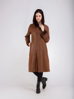 Дубленка женская зима натуральная длинная с капюшоном Турция