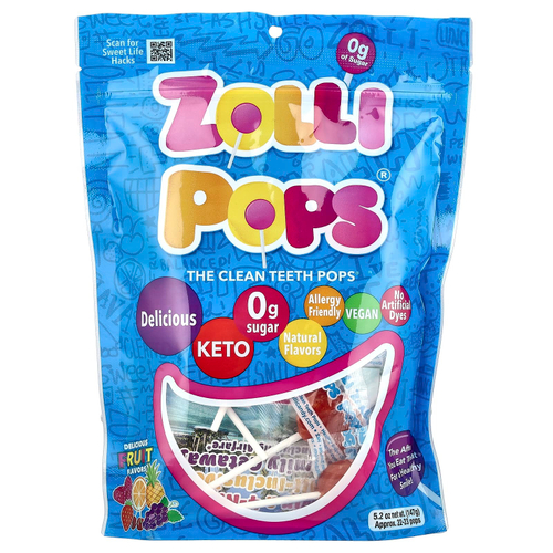 Zollipops, The Clean Teeth Pops®, леденцы с фруктовыми вкусами, 23–25 леденцов, 142 г (5,2 унции)