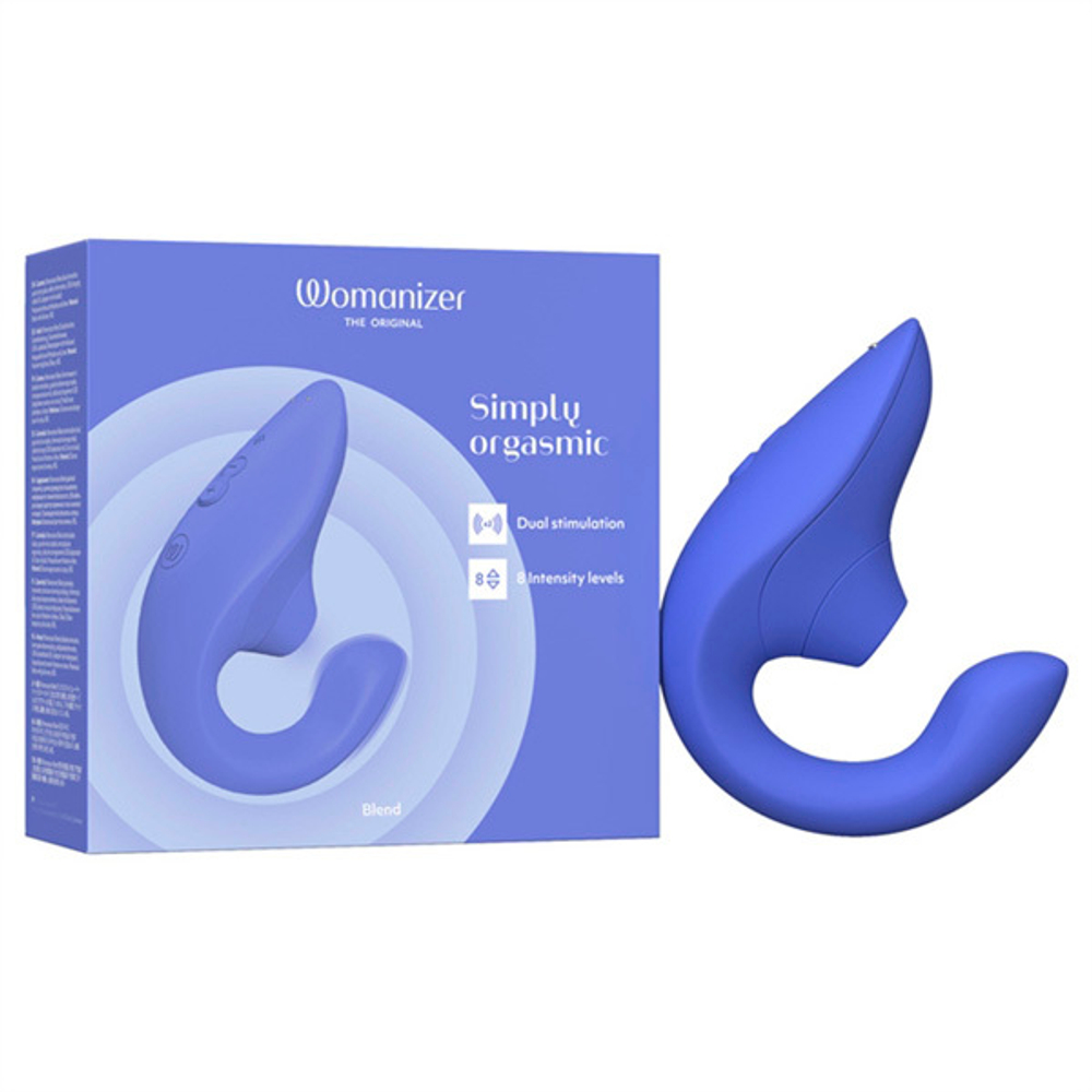 Голубой вибратор 13,9см с вакуумным стимулятором Womanizer Blend Vibrant Blue WZBD1SG9