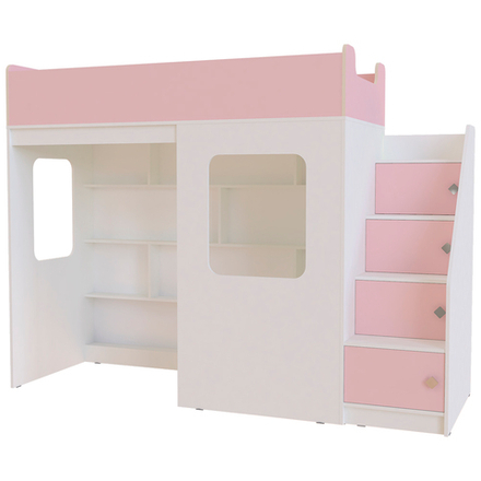 Кровать-чердак КарИВи Л-С604.3 75x175 Белый  Розовый