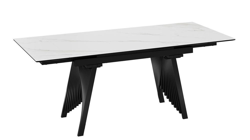 Стол кухонный обеденный раздвижной Черный муар/Керамика матовая черный мрамор 140(200)х85х78 см