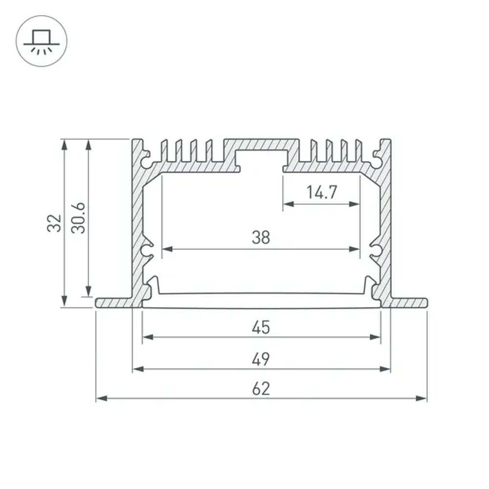 Профиль SL-LINIA62-F-2000 ANOD (Arlight, Алюминий) 019292