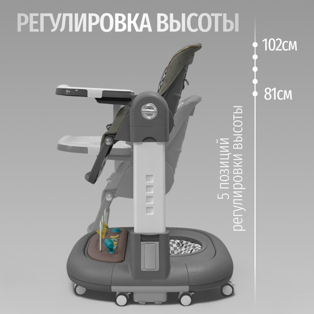 Стульчик для кормления, ходунки, качели 5в1 Bubago William серый