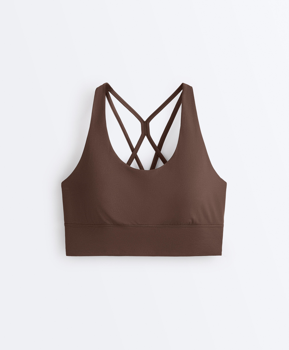 Oysho Спортивный бюстгальтер с бретелями на спине, коричневый