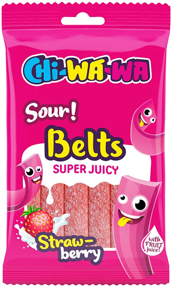 Жевательный мармелад Chi-Wa-Wa Клубника кислый (ремешок) 80г