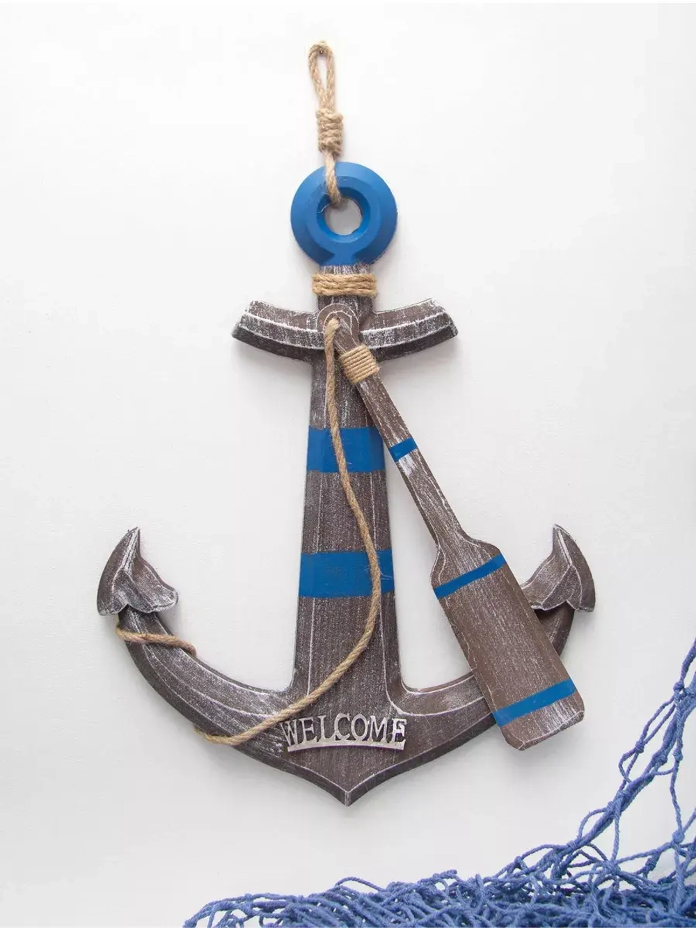 Декор на стену для интерьера "Якорь с канатом"