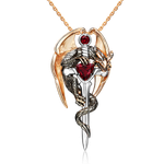 Подвеска «Дракон с мечом» из комбинированного золота с гранатами