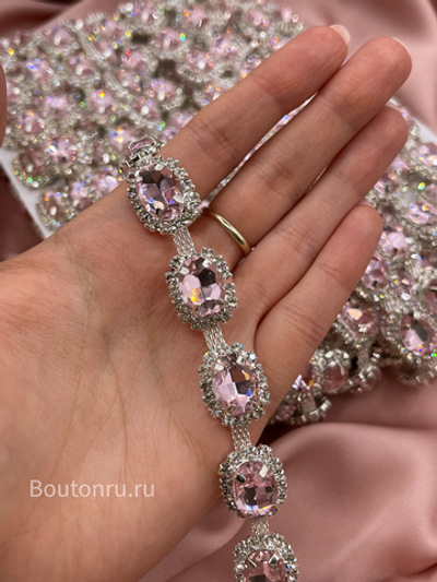 Тесьма (цепочка) розовые стразы в серебре