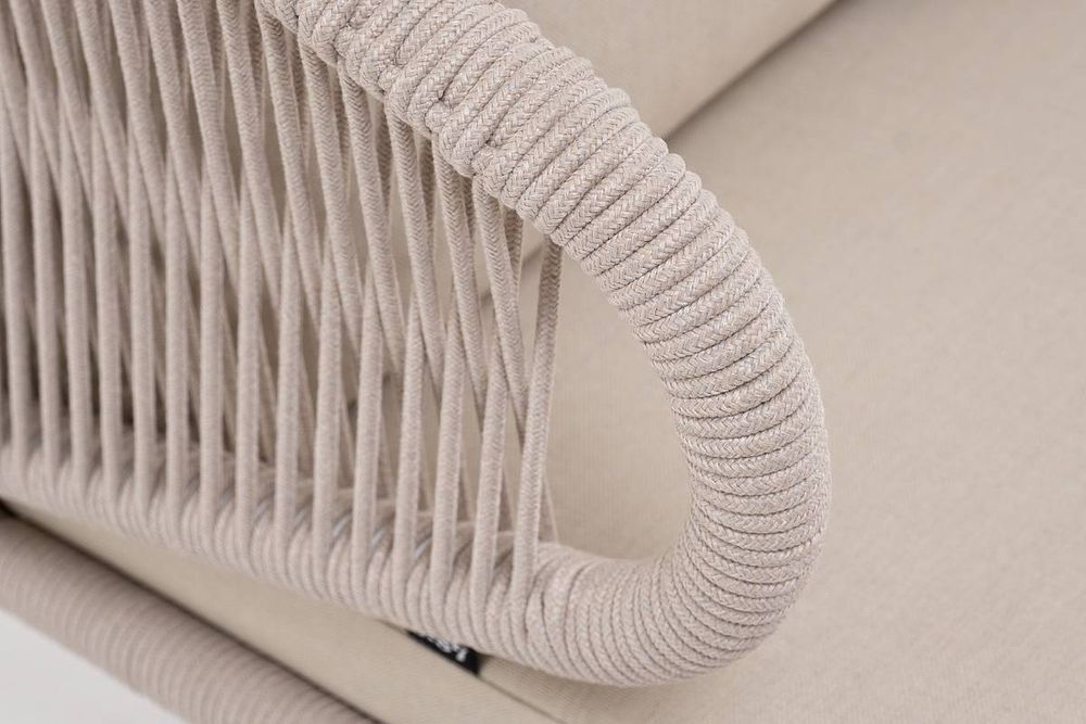 "Милан" кресло плетеное из роупа, каркас алюминий белый муар, роуп бежевый круглый, ткань бежевая 035