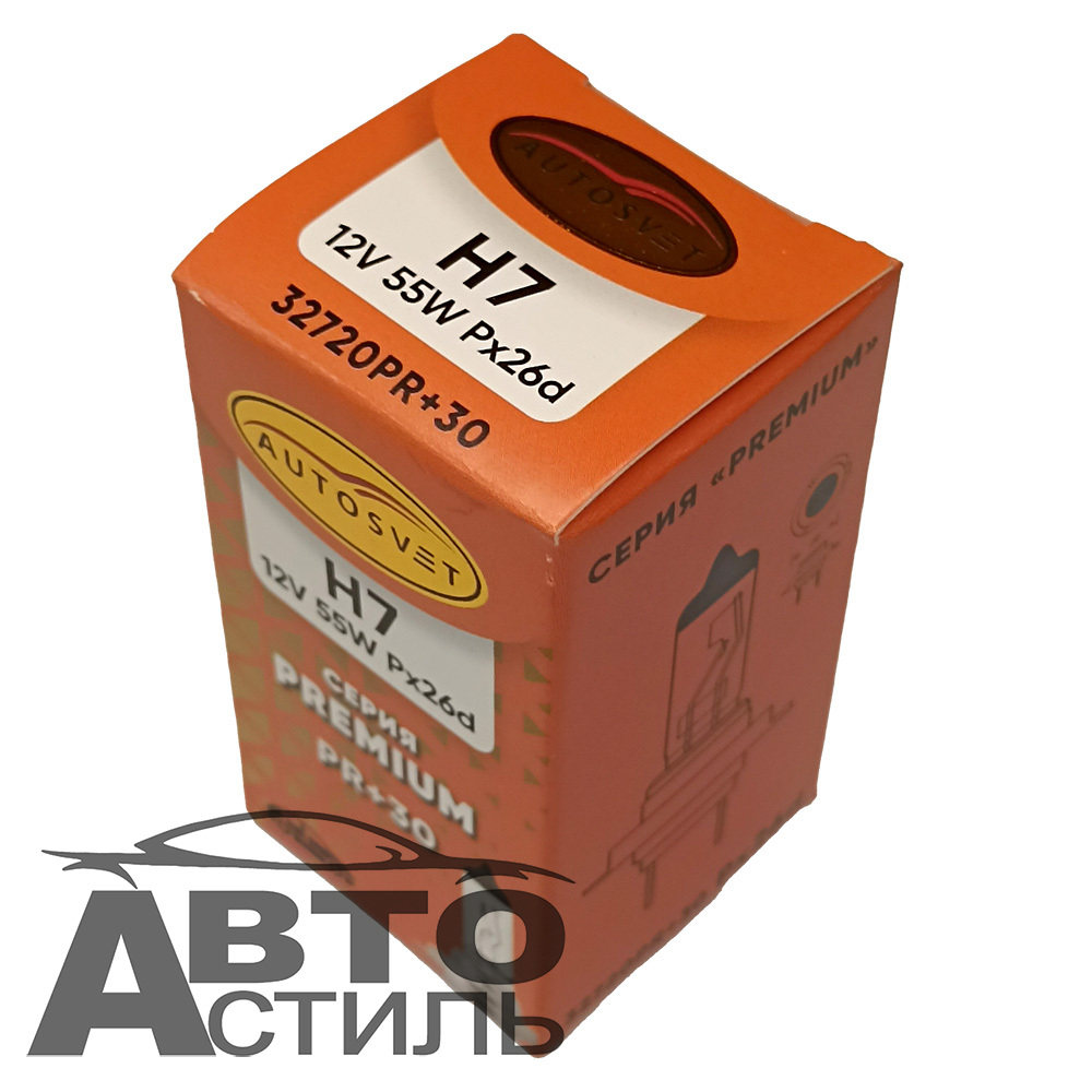 Автолампа H7 12V 55W (PX26d) Автосвет +30% PREMIUM #32720PR+30