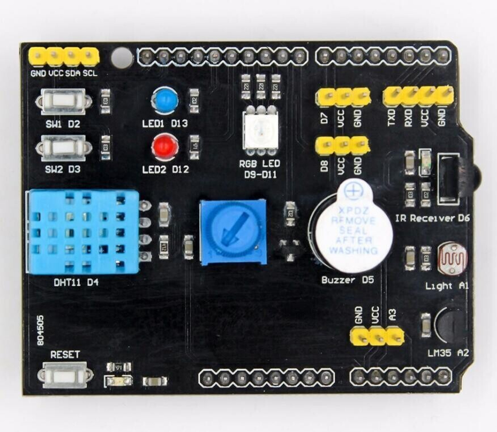 Многофункциональная плата расширения адаптер для Arduino UNO R3 RGB светодиодный ИК-приемник зуммер I2C, DHT11 LM35