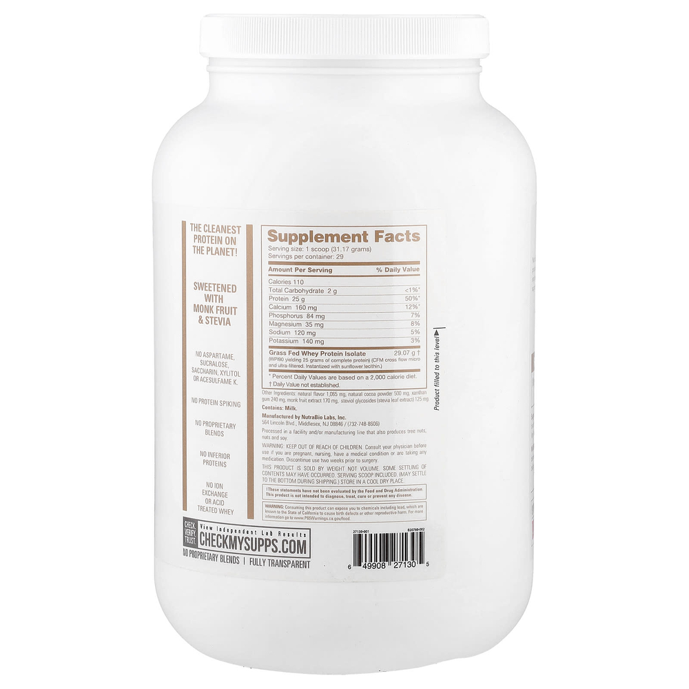 NutraBio, изолят сывороточного протеина от животных травяного откорма, со вкусом мороженого с печеньем, 907 г (2 фунта)