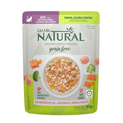 Влажный беззерновой корм Guabi Natural Cat GRAIN FREE для взрослых кошек с курицей, лососем и овощами, Пауч 85 г