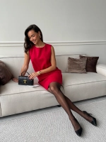 Красное женское платье-сарафан из экозамши офисное без рукавов