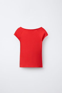 ZARA ОДНОТОННАЯ ФУТБОЛКА ИЗ МОДАЛА, КРАСНЫЙ