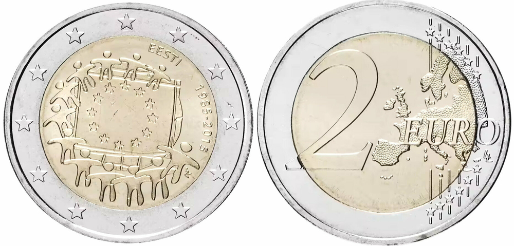 Эстония 2 евро, 2015 30 лет флагу Европейского союза UNC