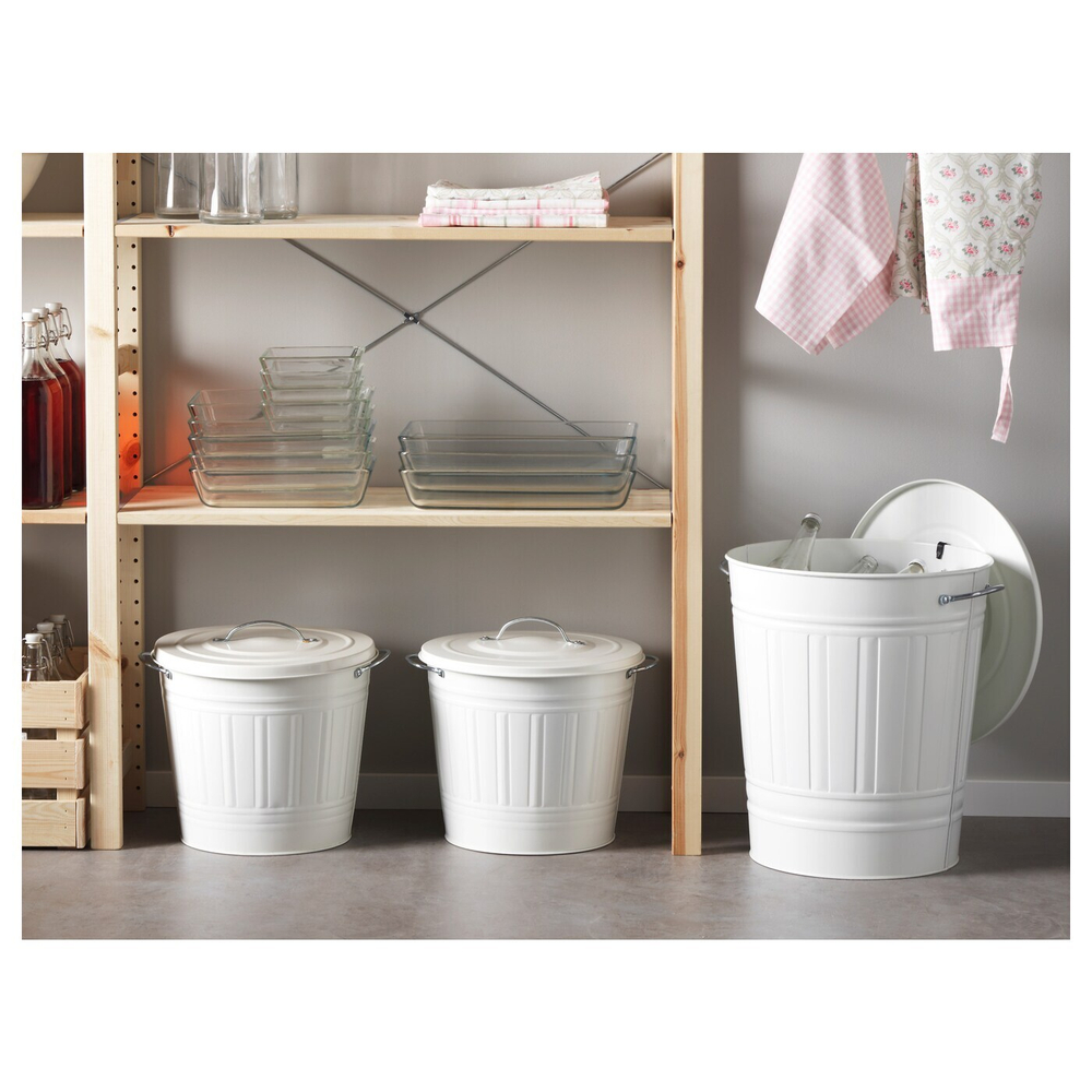 IKEA KNODD  (ИКЕА КНОДД)  -  Металлическая корзина с крышкой, белая, 16 л
