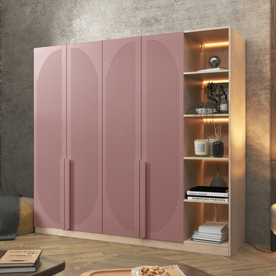 Шкаф Агератум МДФ четырехсекционный с стеллажом Лайн бохо (0,27) А10017 матовая - Дуб Сонома 3025  210*60*220