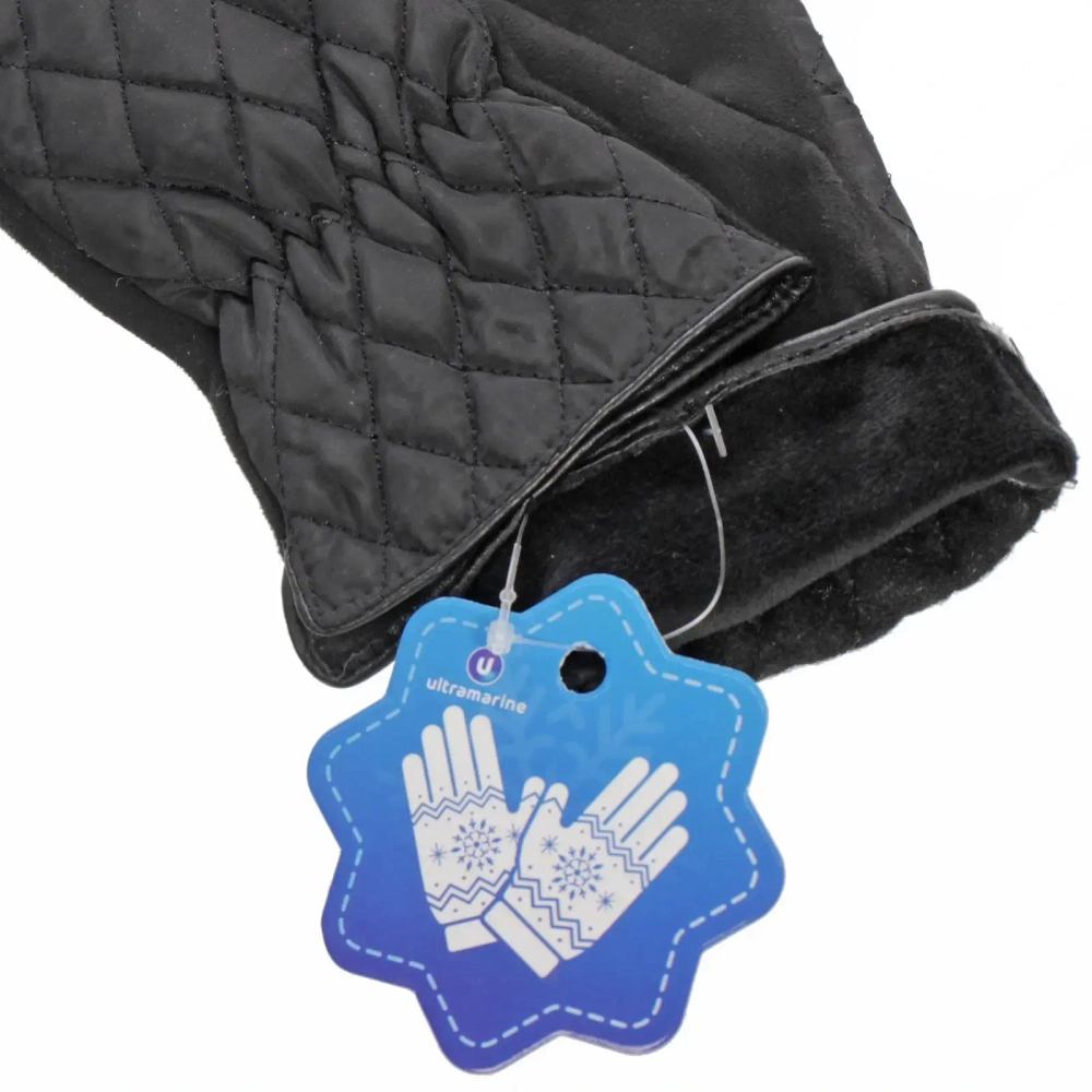 Перчатки женские с утеплителем стеганные «Merola», цвет черный, размер 23*8,5см, (пакет с подвесом)