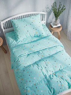 Постельное белье бязь Сказка "Звезды (мята)" Наволочка 50х70 см 1 шт Простынь на резинке 90x200 см Пододеяльник 145х205см