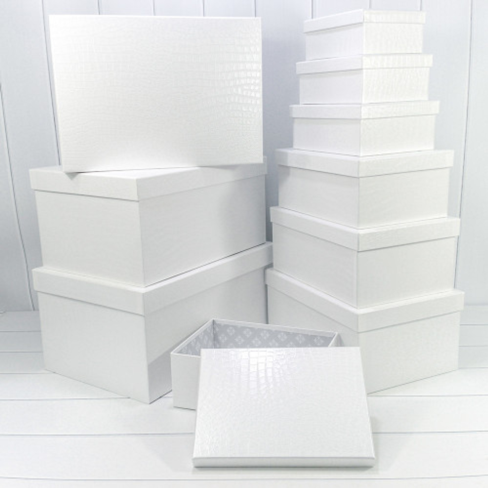 Коробка 50х35х25 см Набор 10 шт "Кожа крокодила" матовый (Белый)
