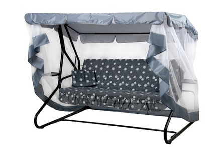 Качели садовые OLSA 3-х местные Люкс 2 с москитной сеткой(каркас серый, м/э серый рис.цветы)1 уп.