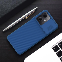 Тонкий чехол синего цвета от Nillkin с защитной шторкой для камеры для Xiaomi Redmi Note 12 и Poco X5 5G, серия CamShield Case