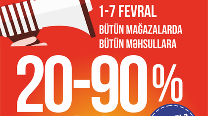 90%-dək endirimlərin son günü!