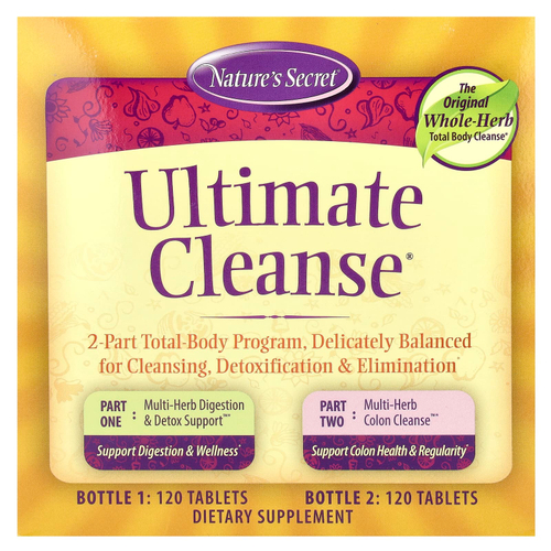 Nature's Secret, Ultimate Cleanse, состоящая из 2 частей программа для всего тела, 2 флакона по 120 таблеток в каждом