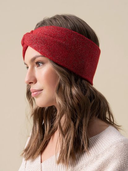 Женская повязка на голову красного цвета из кашемира - фото 2
